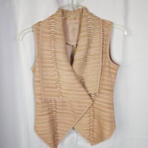 My Tribe Womens XS Pink Tan Leather & Suede Twisted Striped Drape Collared Vest